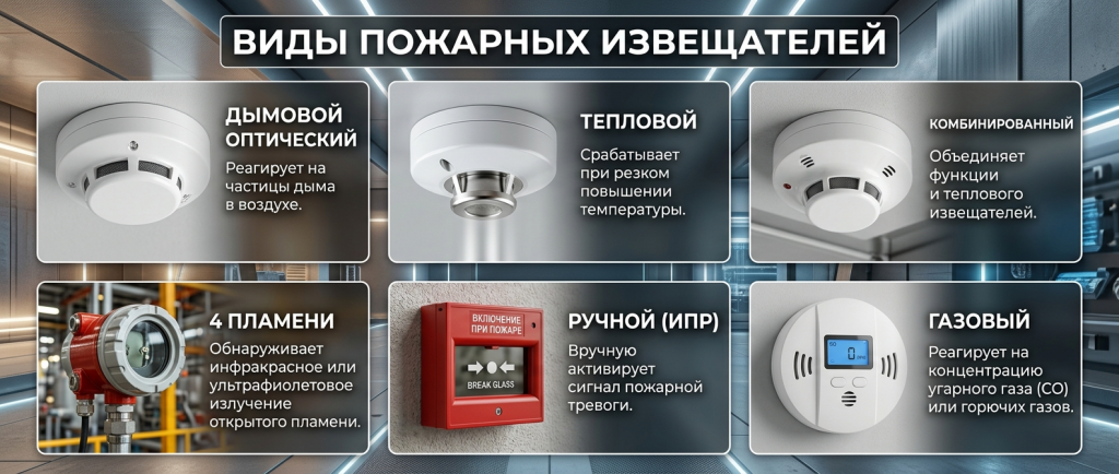 Виды пожарных извещателей АПС